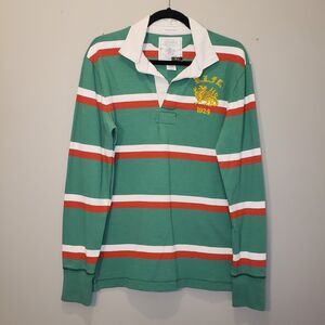 Ralph Lauren Rugby Y2K WELSH DRAGON Shirt Men M Stripe Logo Green White Red